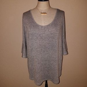 ana Flutter Sleeve Gray Marled Dolman Sweater Top
